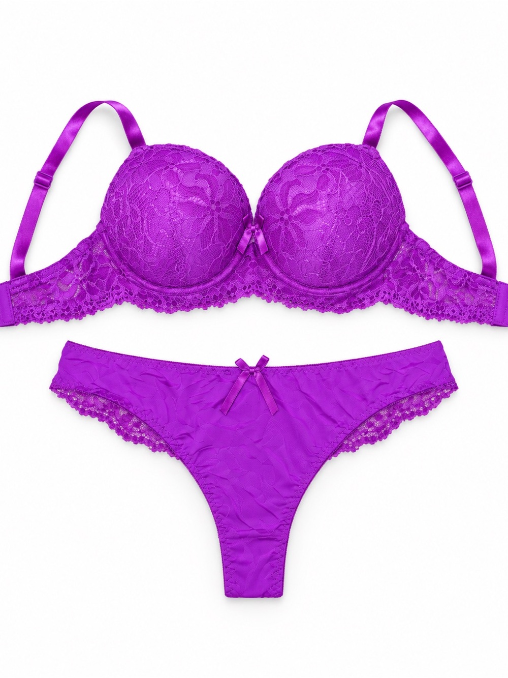 SHEIN Purple Lace Push-Up Bra & Thong Set